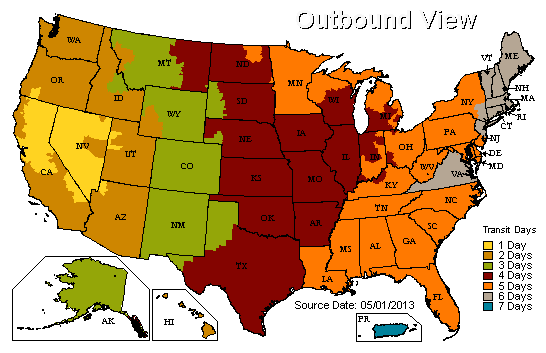 UPS Ground Delivery Map